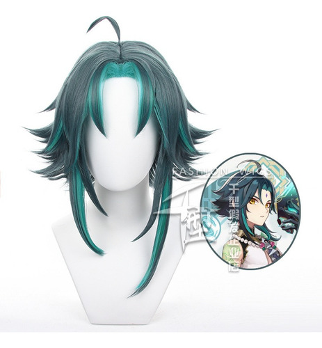 //- Juego Genshin Impact Xiao Cosplay Peluca Corto Pelo 30cm