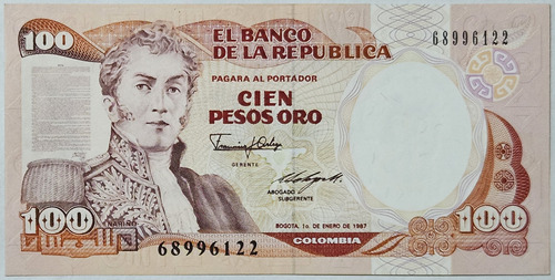 Billete 100 Pesos 01/ene/1987 Colombia Au