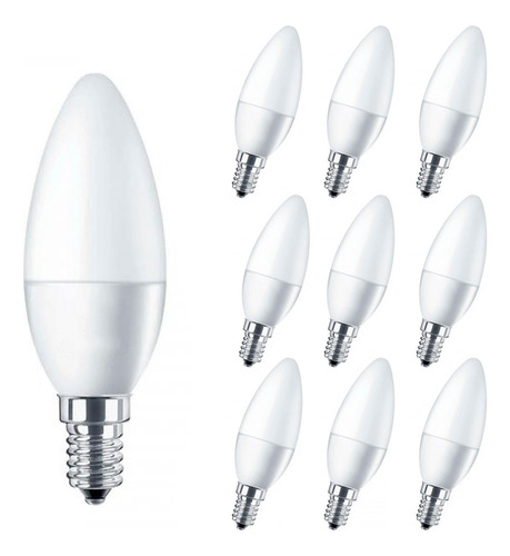 Pack 10 X Ampolleta Led Vela E14 Empavonada 6w 