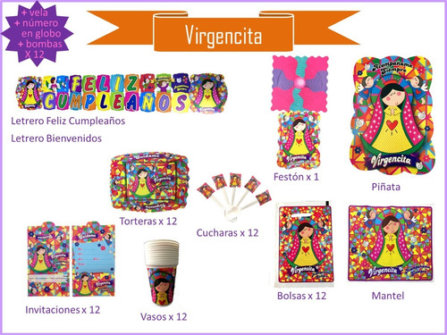 Imagen 1 de 9 de Kit De Decoración De Fiesta Virgencita, Cumpleaños, Piñata