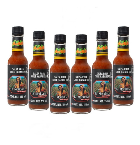 Salsas De Habanero Roja La Meridana 6 Botellas De 150 Ml C/u