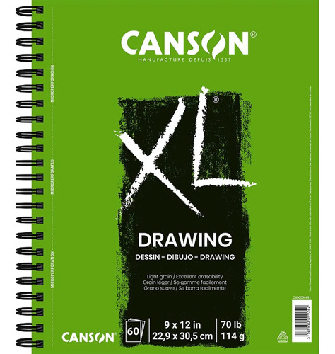 Cuaderno Canson Dibujo Drawing Xl 60 Hojas 22.9x30.5 Cm 