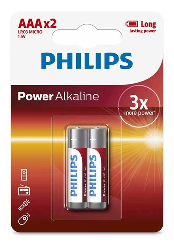 Pilas Aaa Power Alkalinas Philips 1.5v Lr03p2b / 2 Unidades