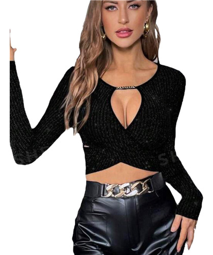 Blusa Corta Mujer Ajustada Con Brillitos