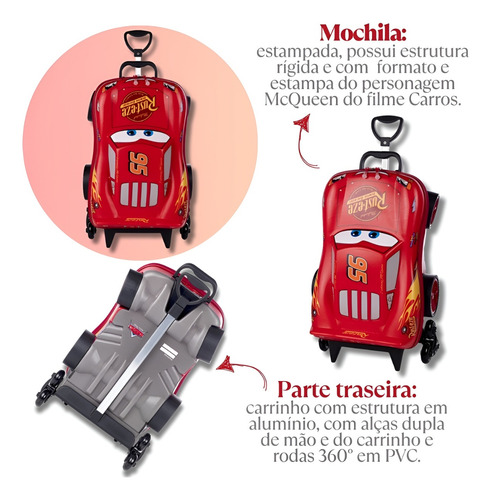 Mochila De Carrinho Cars Mcqueen 3d Infantil Impermeável