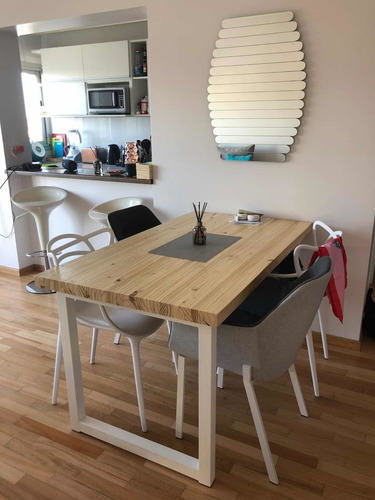 Imagen 4 de 10 de Mesa Industrial Comedor Madera Y Hierro (200x100x77)