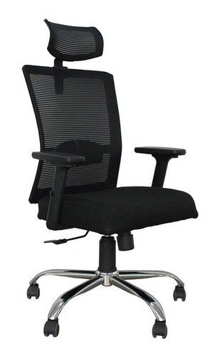 Silla Oficina Respaldo Malla Asiento Tela Negro Con Cabecera