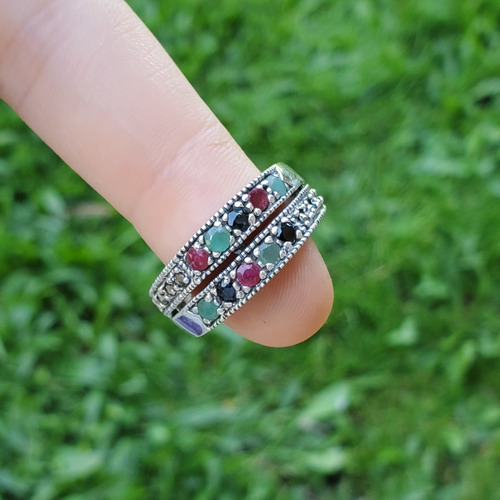 Imagen 6 de 10 de Anillo Plata Raices Piedras De Colores