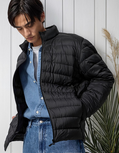 Campera Uniqlo Original Hombre Negro Sin Capucha