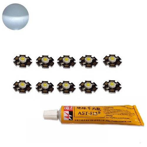 Led High Power 5w Frio Estrella X10 + Pegamento Disipador