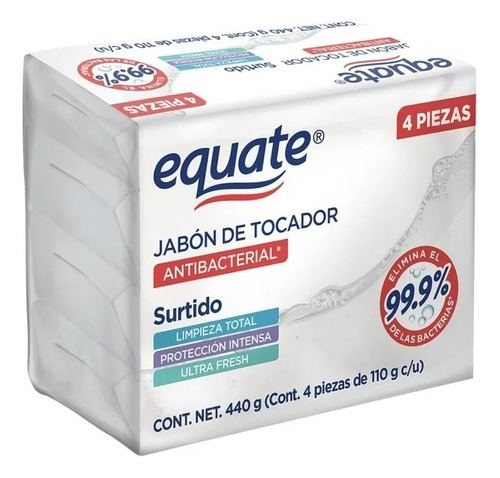 4 Pza Jabón De Tocador Equate Surtido Antibacterial 4 Barras