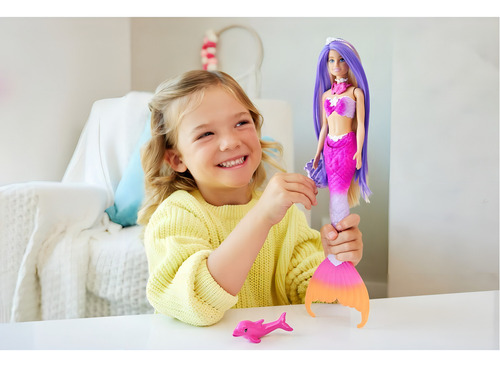 Barbie Fantasía Muñeca Sirenas Colores Mágicos Cabello Rosa