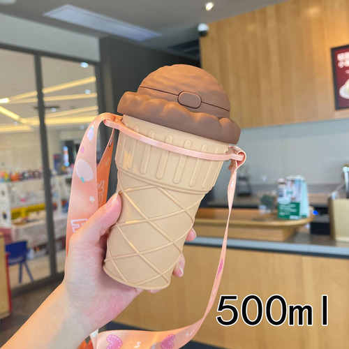 Taza De Helado Para Pajitas Portátiles Marrones De 500 Ml