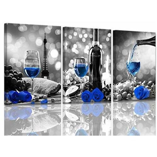 Decoración Del Vino Cocina Canvas Arte Vino Azul Rosa Qpjft