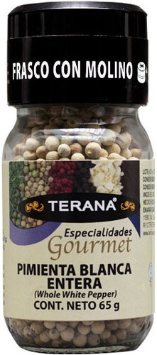 Pimienta Blanca Entera (frasco Con Molino) Terana G 65gr