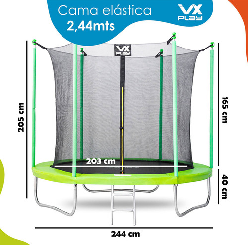 Cama elástica Vxplay de 2,44 metros de proteção reforçada, cor da rede, tela de salto, capa de primavera preta, cor verde