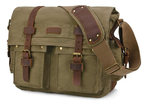 Kattee Military Messenger Bag Bolso De Hombro De Cuero De Lo