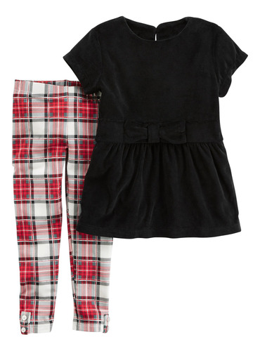 Carters Camisa Y Leggings De Terciopelo Negro Y Cuadros Roj.