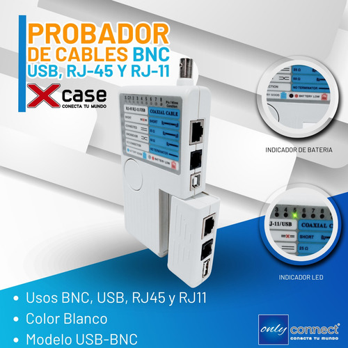Probador De Cables Xcase Para Bnc, Usb, Rj-45 Y Rj-11
