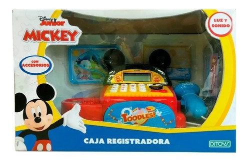 Caja Registradora Mickey Ditoys Disney Junior Luz Y Sonido Color Rojo