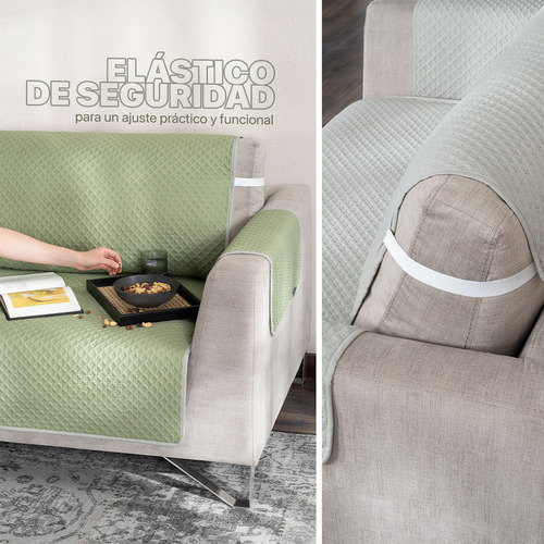 Protector Cubre Sala Doble Vista - 3 Pzas - Real Textil Olivo/gris