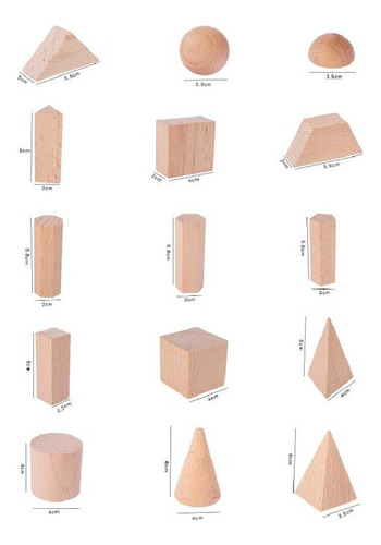 15x Bloques Sólidos Geométricos De Madera Juguete De