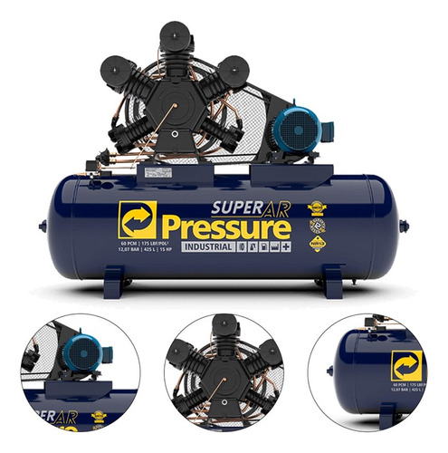 Compressor De Ar Trifásico 425l - Super Ar 60/425w Pressure Cor Preto Fase Elétrica Trifásica 220/380v