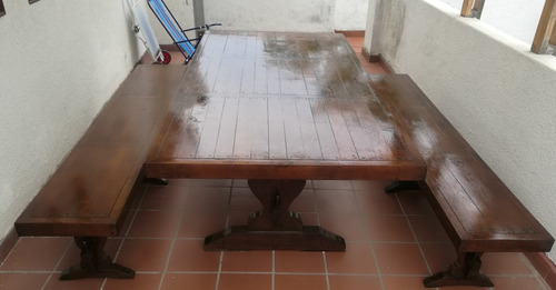 Imagen 3 de 3 de Mesa De Cedro De Madera Estac 2,20 Mts X 1,20 Mts Con Bancos