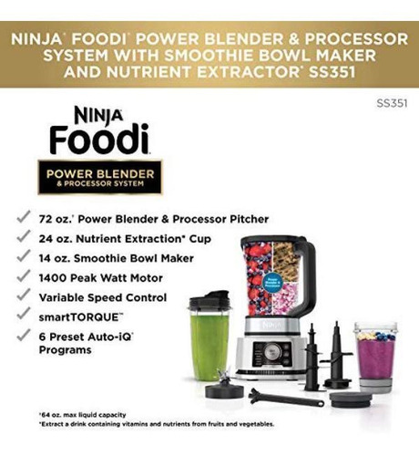 Imagen 3 de 3 de Ninja Foodi Ss351 Power Blender & Processor System Con Smoo