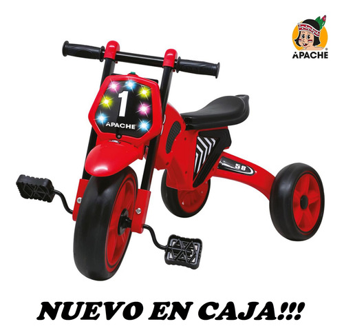 Triciclo Apache Moto Cross Con Luces Y Música Rojo En Caja Rojo