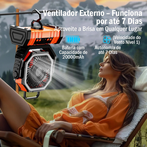 Ventilador Portátil Para Camping 20000mah Com Luzes Led