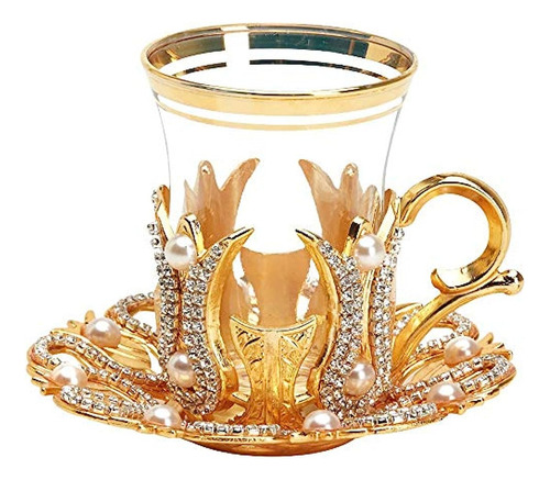 Juego De Vajilla De Té Turcos De Cristal Con Soportes De Met