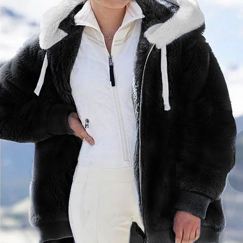 Chamarra Holgada Con Cremallera Y Capucha Para Mujer, Talla