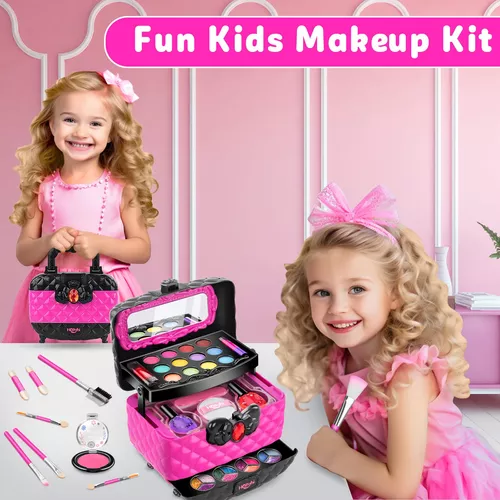  Hollyhi Kit de maquillaje de 41 piezas para niñas, juego de  maquillaje lavable con estuche cosmético real para niñas pequeñas, juego de  belleza de maquillaje, juguetes de cumpleaños, regalo para niños