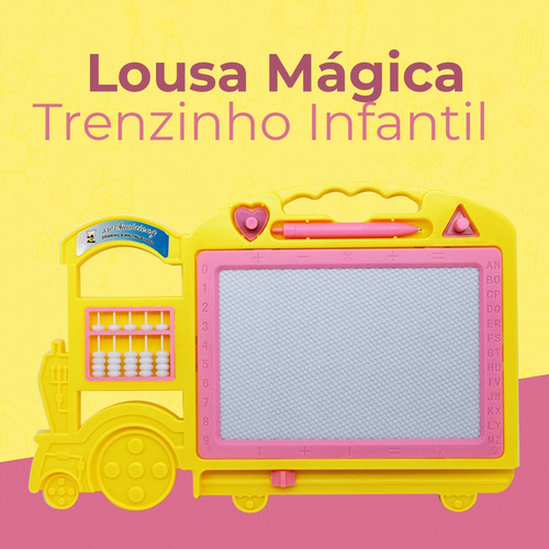 Imagem 6 de 7 de Quadro Magico Infantil Caneta E Carimbo Trem Lousa Amarelo