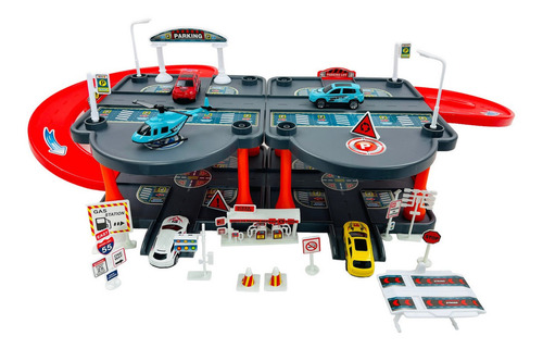 Pista De Carreras Carros Estacionamiento Para Niños Color Gris