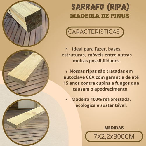 17 Sarrafos / Ripas Madeira De Pinus Tratado 7x2,2x300 Cm
