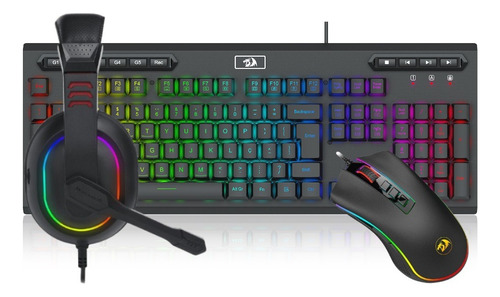Kit Gamer Redragon Teclado Mouse Headset Usb Rgb