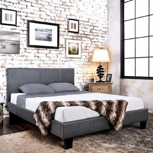 Imagen 6 de 7 de Cama Winn Park King, Cama Moderna De Piel Gris
