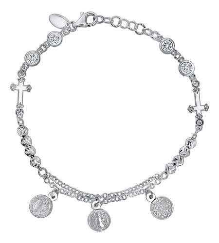 World Jewels - Pulsera De Plata De Ley 925 Con Colgante Ital