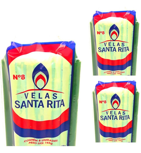 Vela Verde Palito Votiva Parafina Tradicional Kit 3 Und