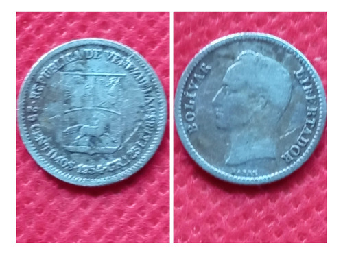 Moneda 25 Céntimos, Plata, Venezuela 1954 .