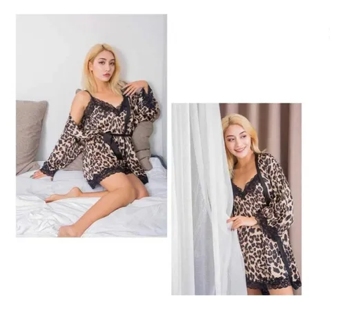 Conjunto Pijama En Satén De Encaje Para Mujer / Bata De Seda