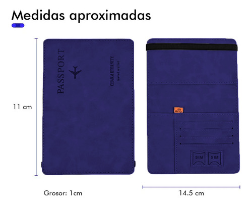 48546848546484 Porta Pasaporte Documentos Funda Protectora Viaje Con Rfid Color Azul