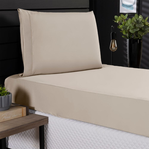 Jogo Roupa Cama Lençol Solteiro 400 Fios 2 Peças Barra Hotel Cor Bege Desenho do tecido Liso