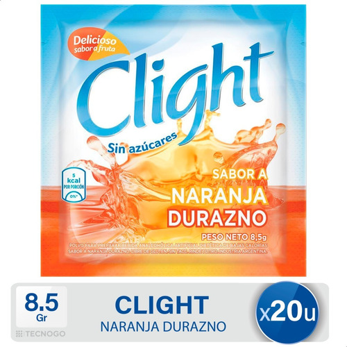 Jugo En Polvo Clight Naranja Durazno Vitaminas Sin Tacc X20