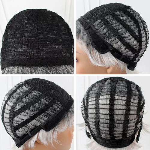 Peruca Prateada Feminina, Cabelo Curto Cacheado, Peruca