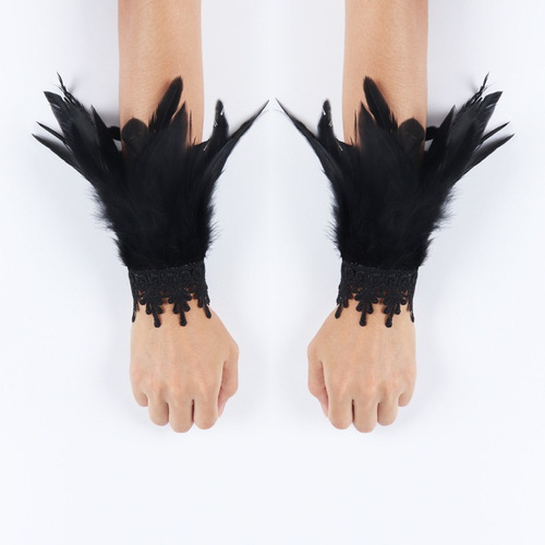 Guantes Góticos Punk, Muñequera De Plumas, Carnaval, Espectá