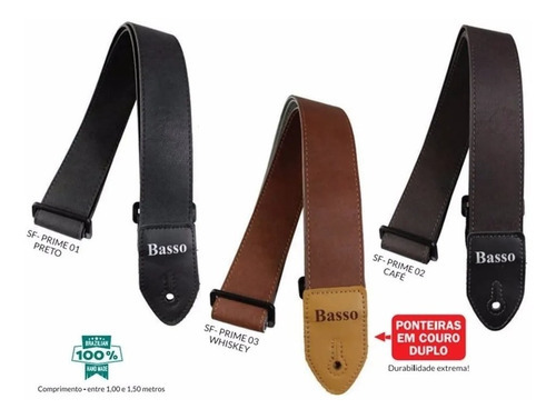 Correia Basso Sintético Macio Violão Guitarra - Caf