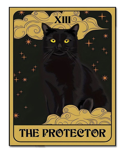 Poster Lámina Decorativa Gato Negro Tarot El Protector 13 V2